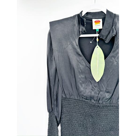 Farm Rio Black Heart Neckline Smocked Long Sleeve Mini Dress Size S - Picture 4 of 8